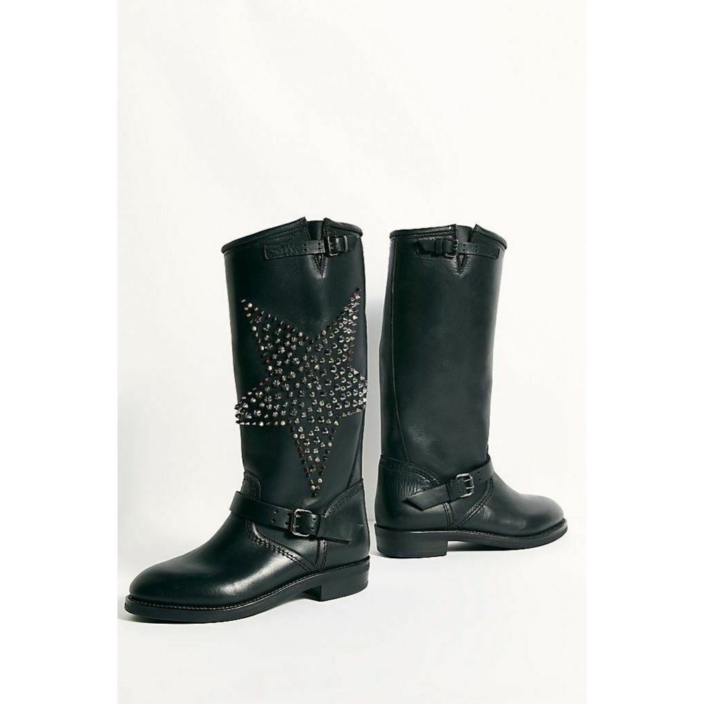 NEW Sz 8 Free People EsseUtEsse Counting Stars Tall Studded Leather Moto Boots